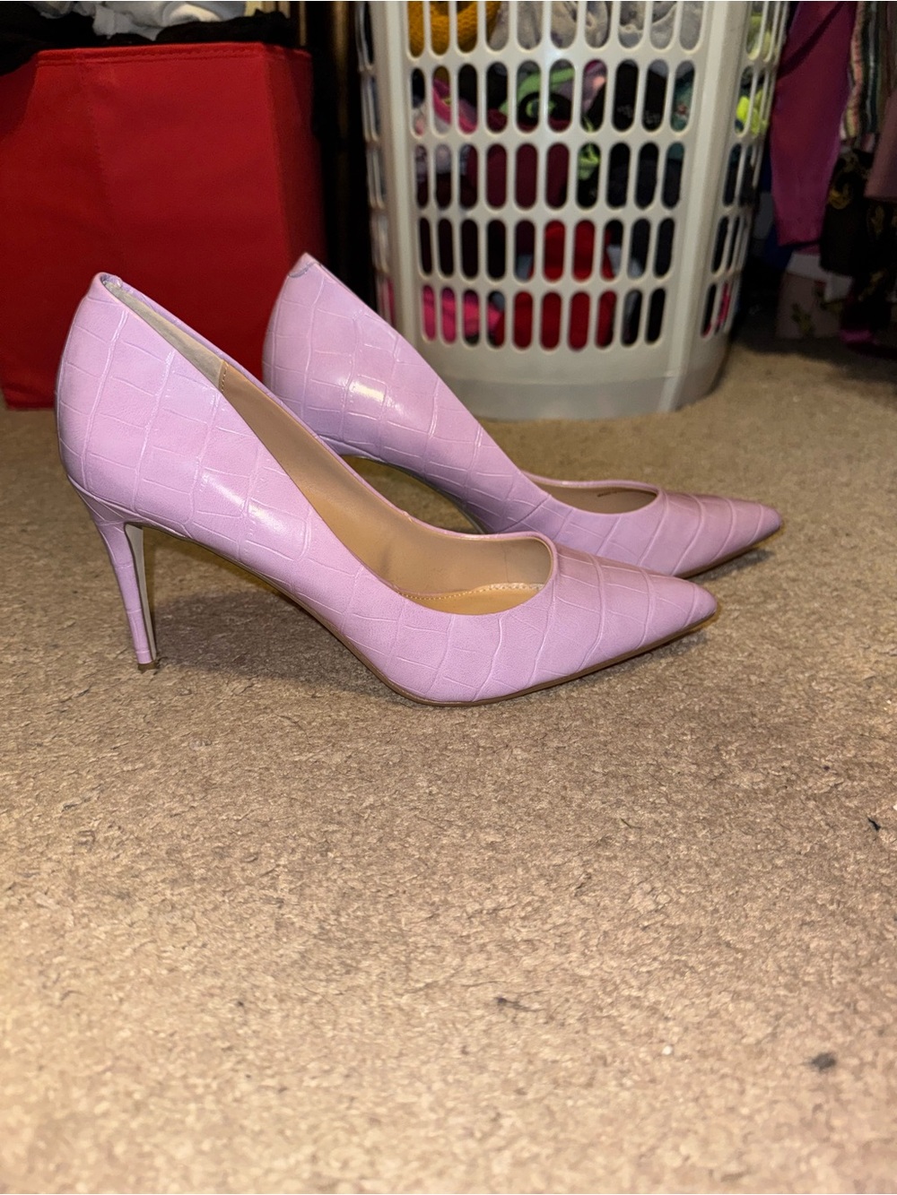 Steve Madden Lilac Croc-Embossed Pointed Toe Stilettos